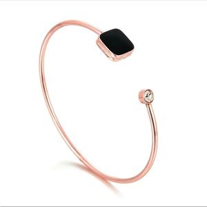 Rose Gold Black and Rhinestone Cuff Bracelet